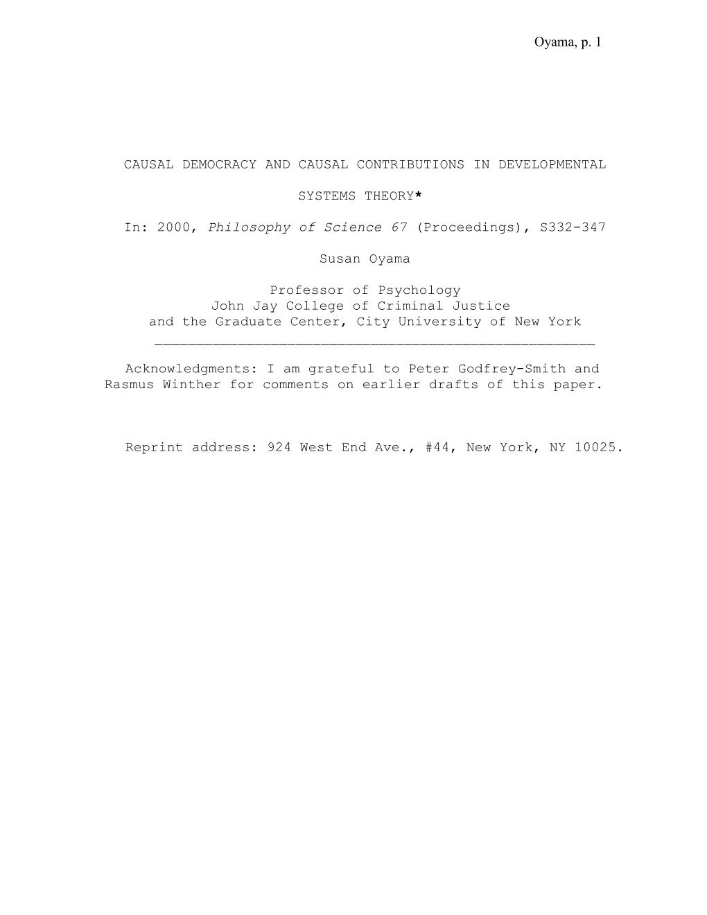 Causal Democracy and Causal Contributions in Developmental Systems Theory*