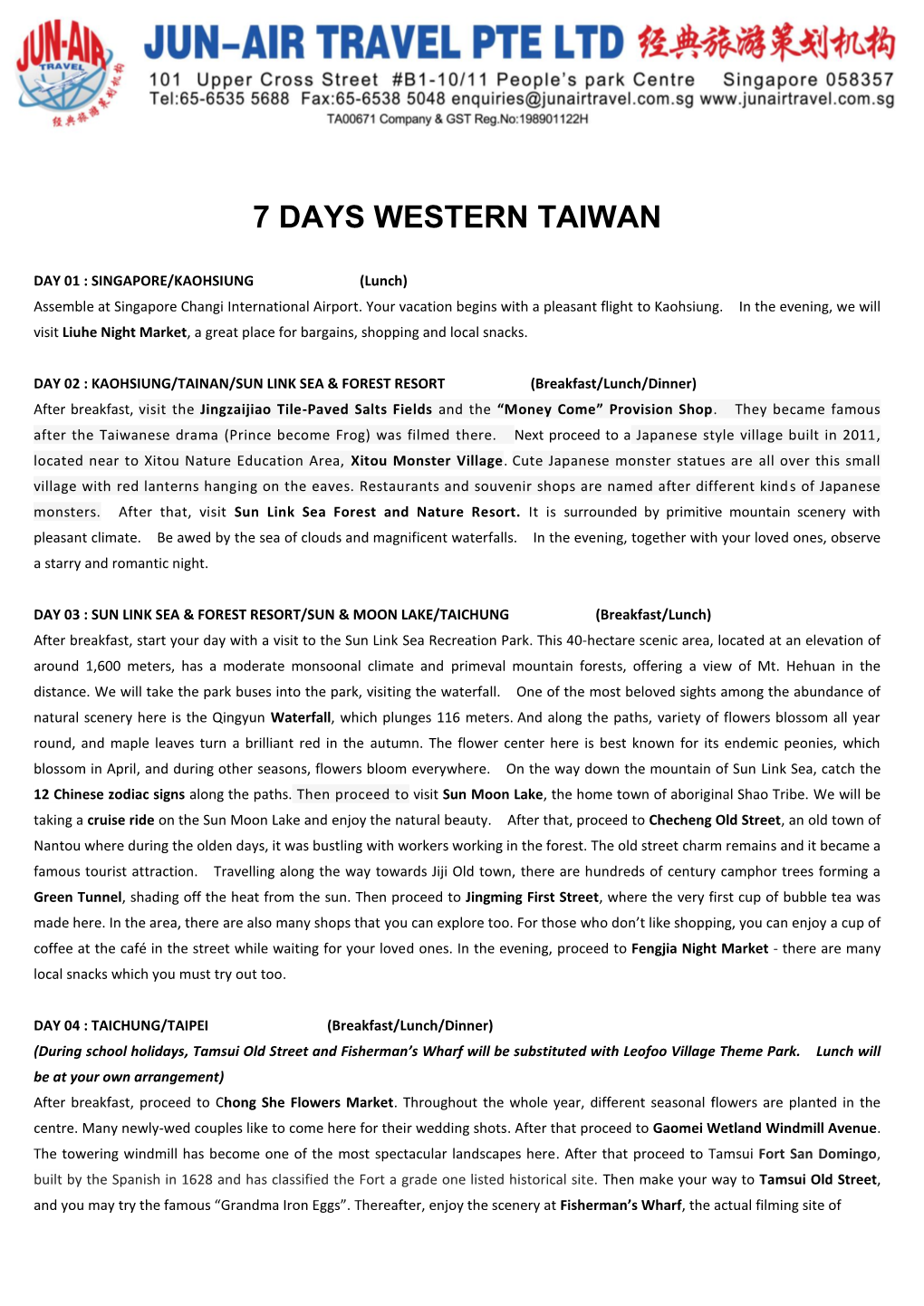 7 Days Western Taiwan