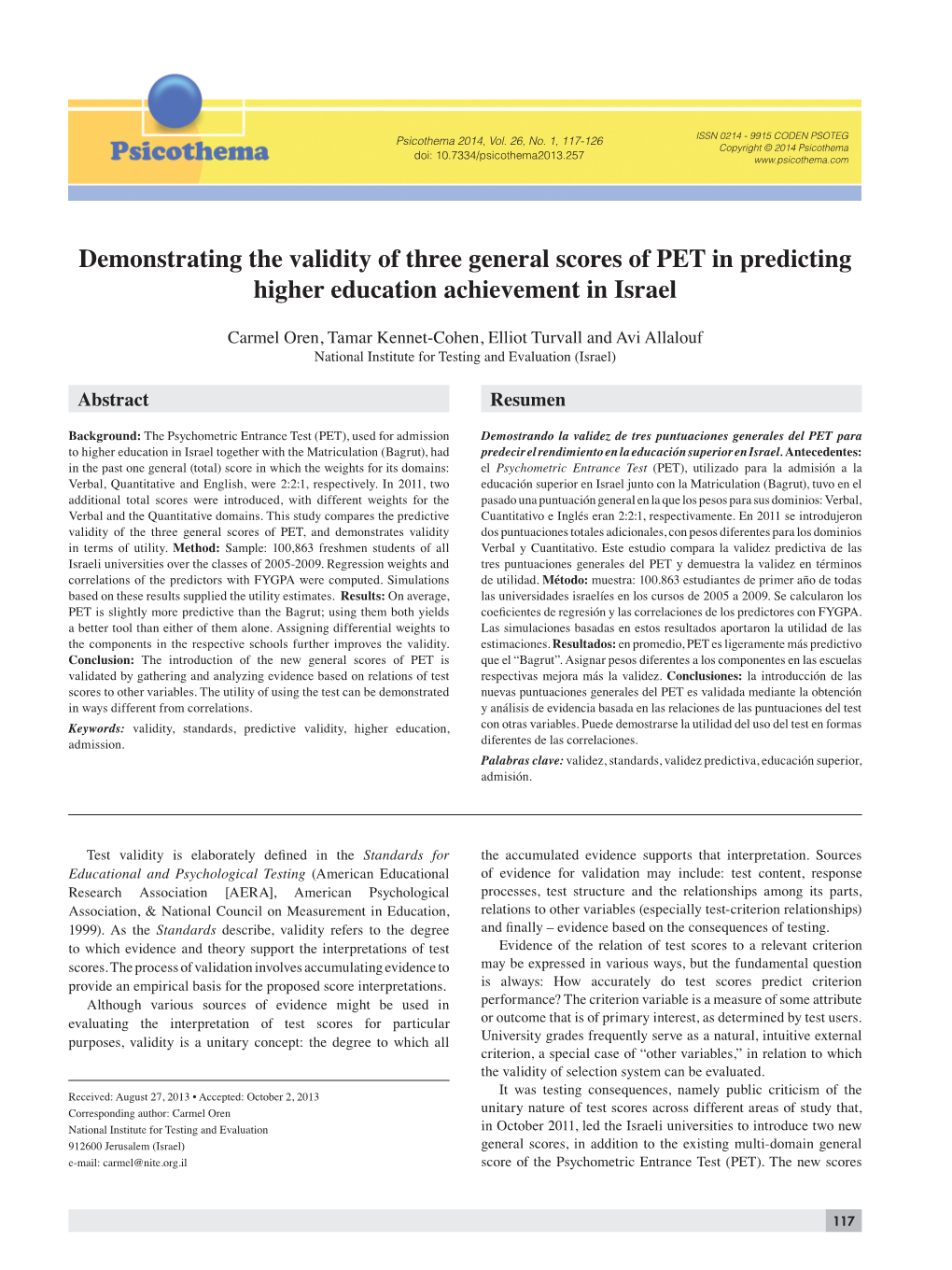 Demonstrating the Validity of Three General Scores of PET in Predicting Higher Education Achievement in Israel