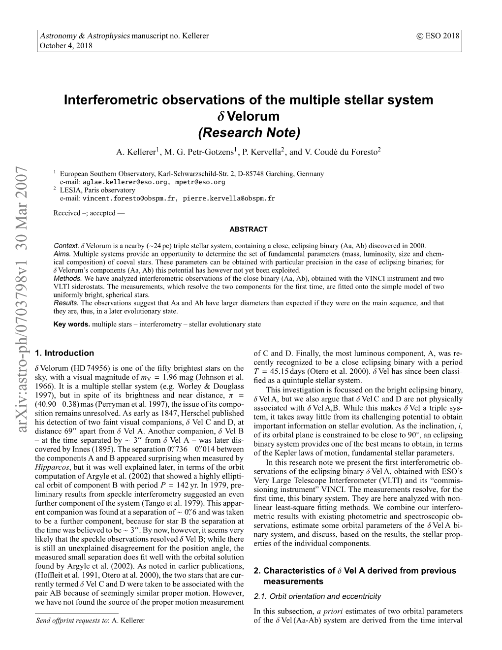 Interferometric Observations of the Multiple Stellar System Delta Velorum