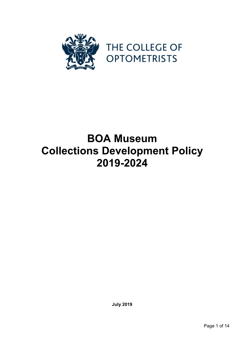 BOA Museum Collections Development Policy 2019-2024