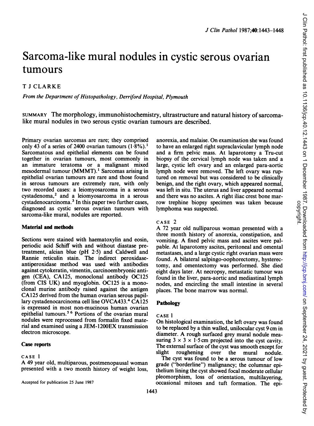 Sarcoma-Like Mural Nodules in Cystic Serous Ovarian Tumours