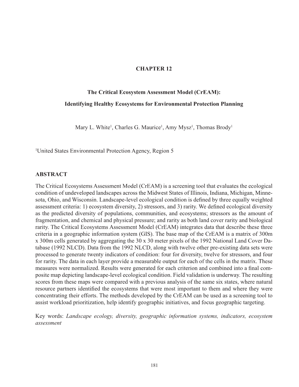 CHAPTER 12 the Critical Ecosystem Assessment Model (Cream)