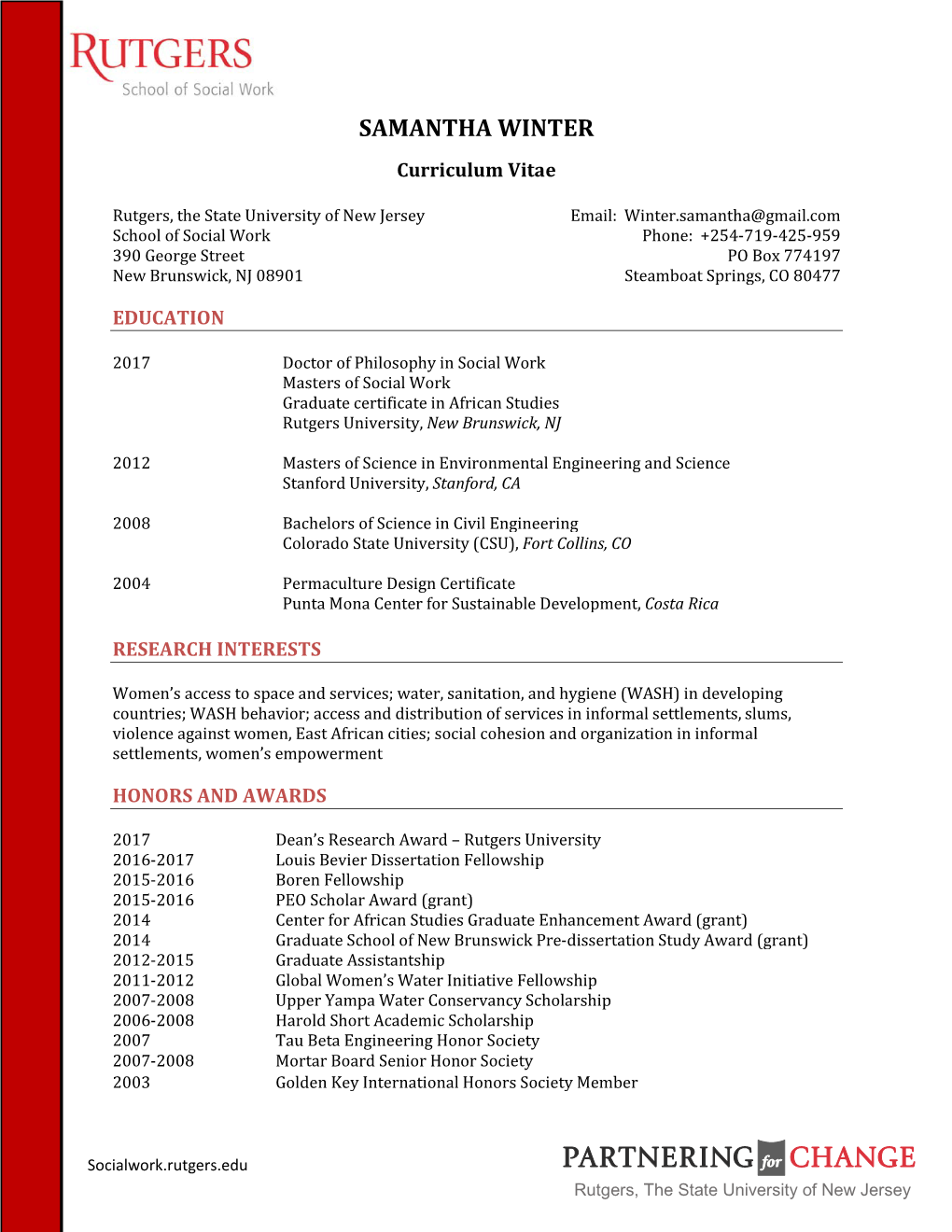 SAMANTHA WINTER Curriculum Vitae