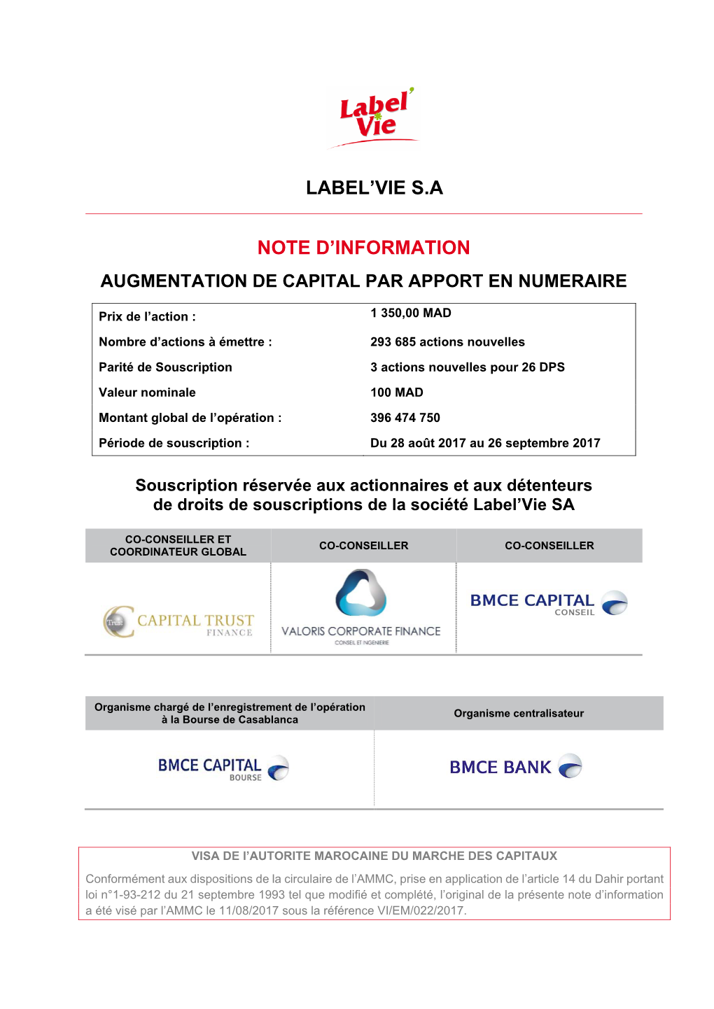 Label'vie S.A Note D'information