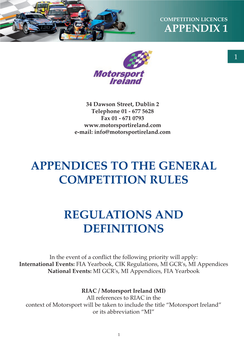 Appendices to the General Competition Rules