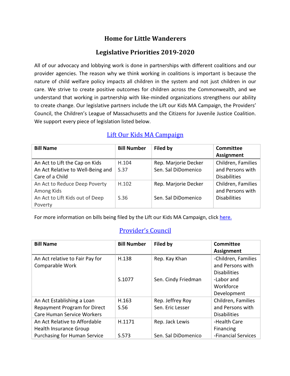 2019-2020 Legislative Priorities