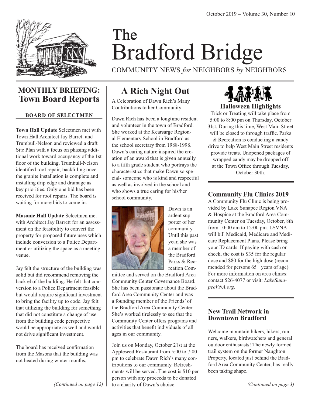 October 2019 – Volume 30, Number 10 the Bradford Bridge COMMUNITY NEWS for NEIGHBORS by NEIGHBORS