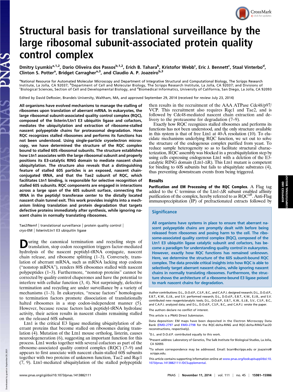 Structural Basis for Translational Surveillance by the Large Ribosomal Subunit-Associated Protein Quality Control Complex