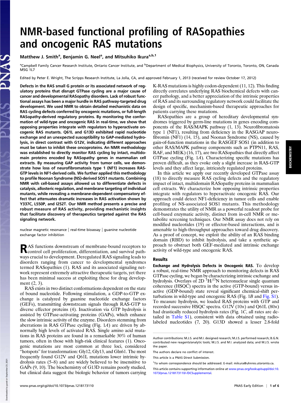 NMR-Based Functional Profiling of Rasopathies and Oncogenic RAS