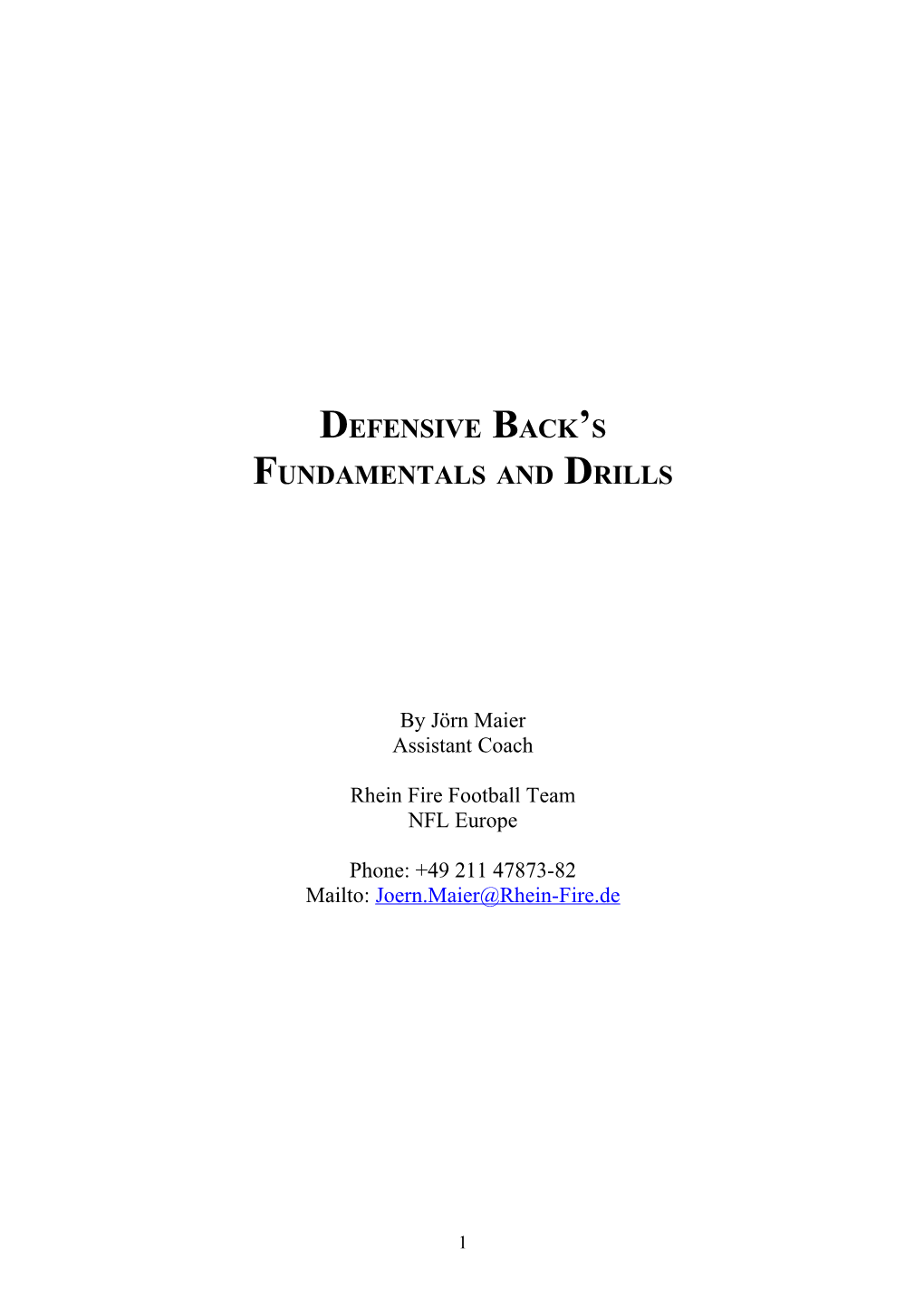 Defensive Back's Fundamentals and Drills