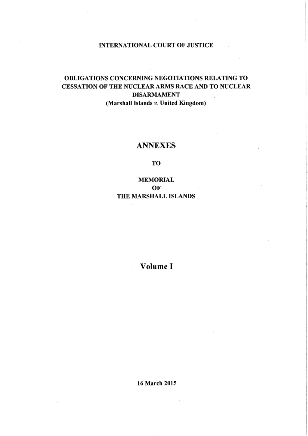Memorial of the Marshall Islands | Annexes Volume I