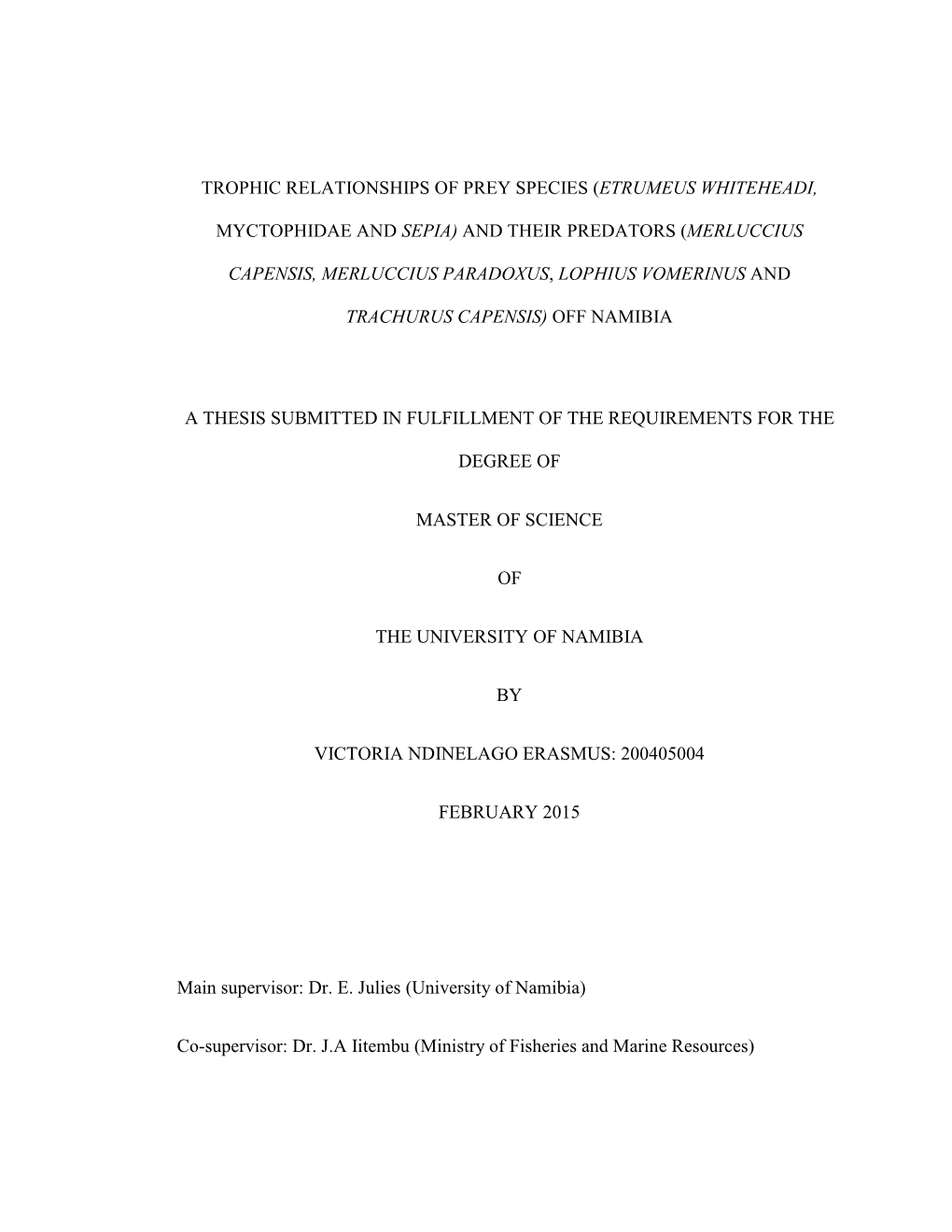 Trophic Relationships of Prey Species (Etrumeus Whiteheadi