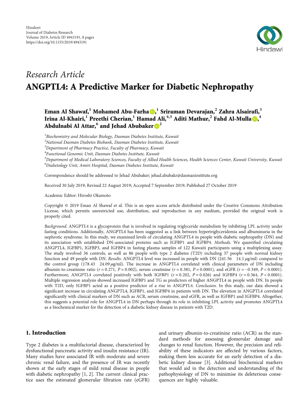 ANGPTL4: a Predictive Marker for Diabetic Nephropathy