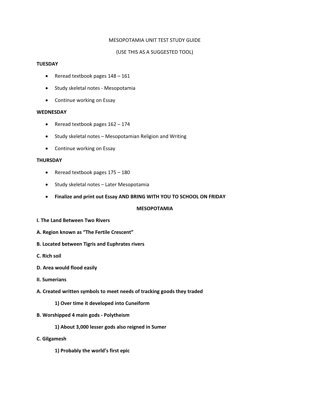 Mesopotamia Unit Test Study Guide