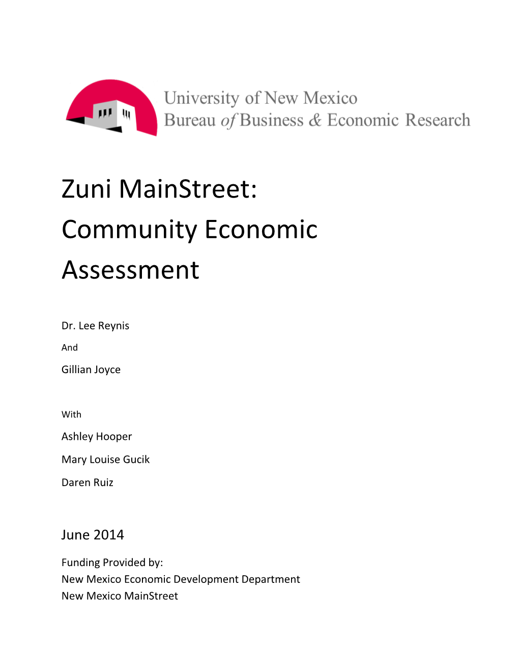 Zuni Mainstreet: Community Economic Assessment