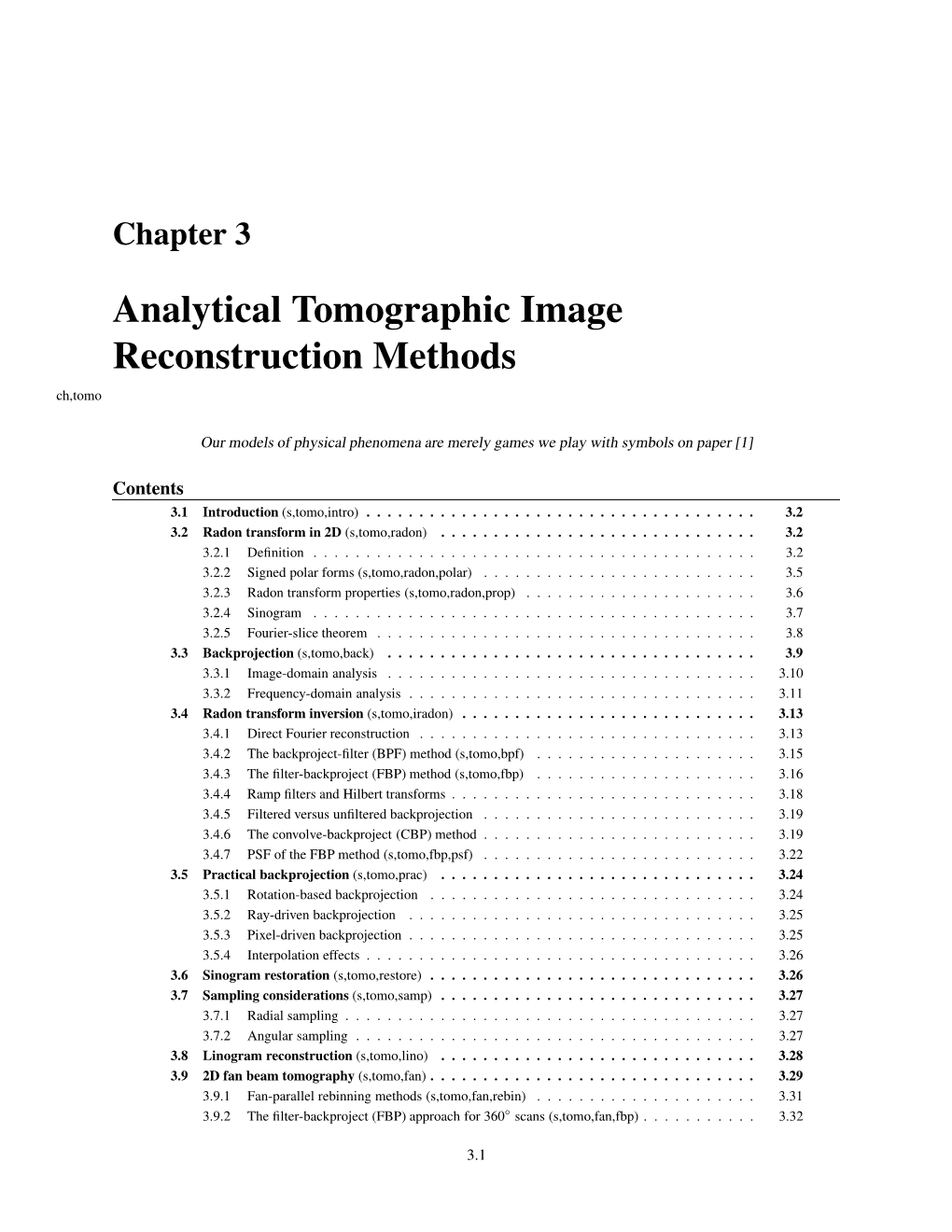 Analytical Tomographic Image Reconstruction Methods Ch,Tomo