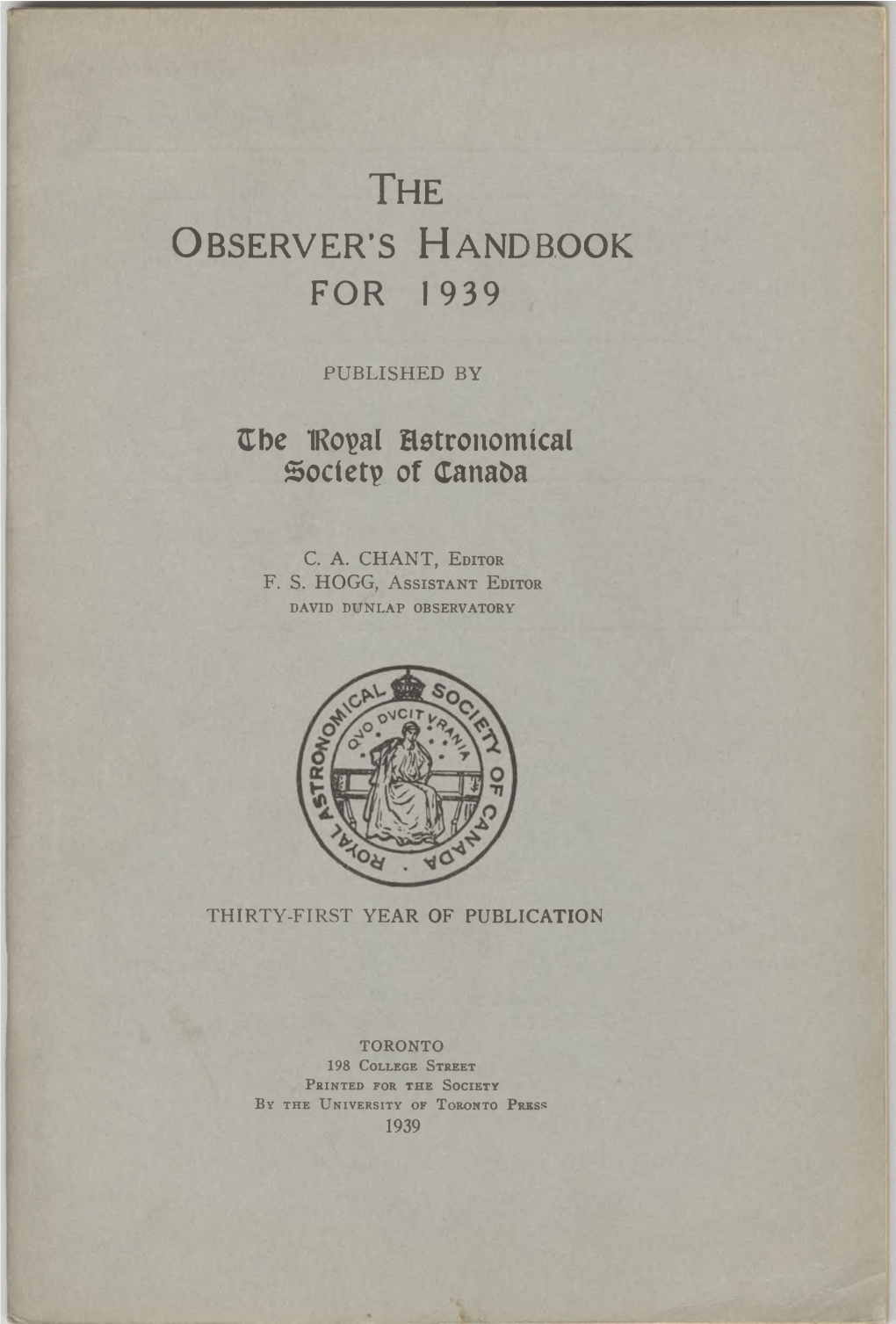 The Observer's Handbook for 1939