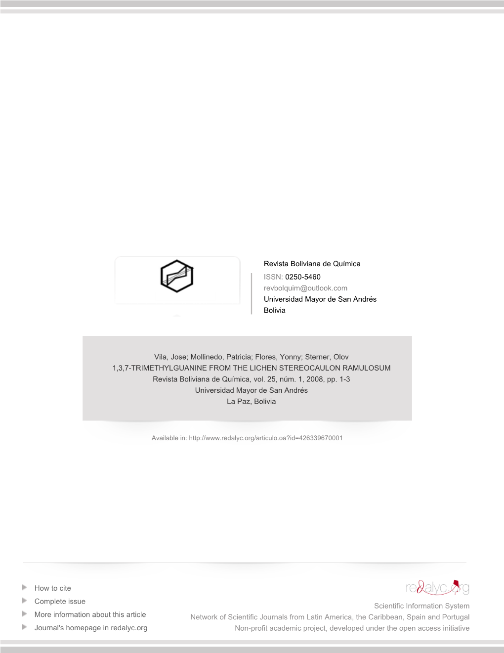 Redalyc.1,3,7-TRIMETHYLGUANINE from the LICHEN