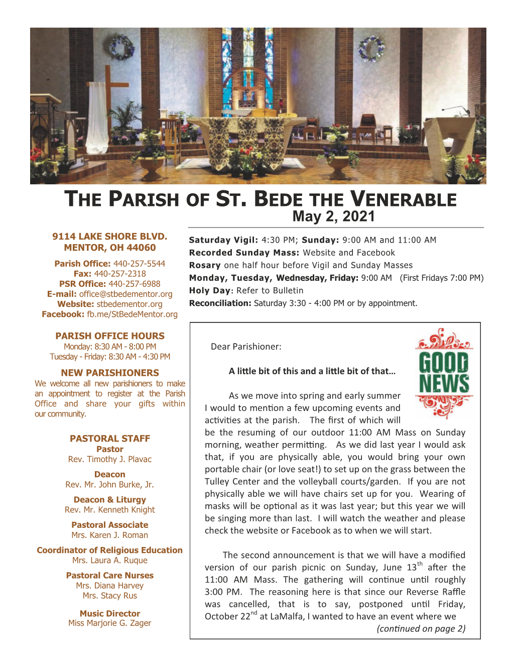 THE PARISH of ST. BEDE the VENERABLE May 2, 2021