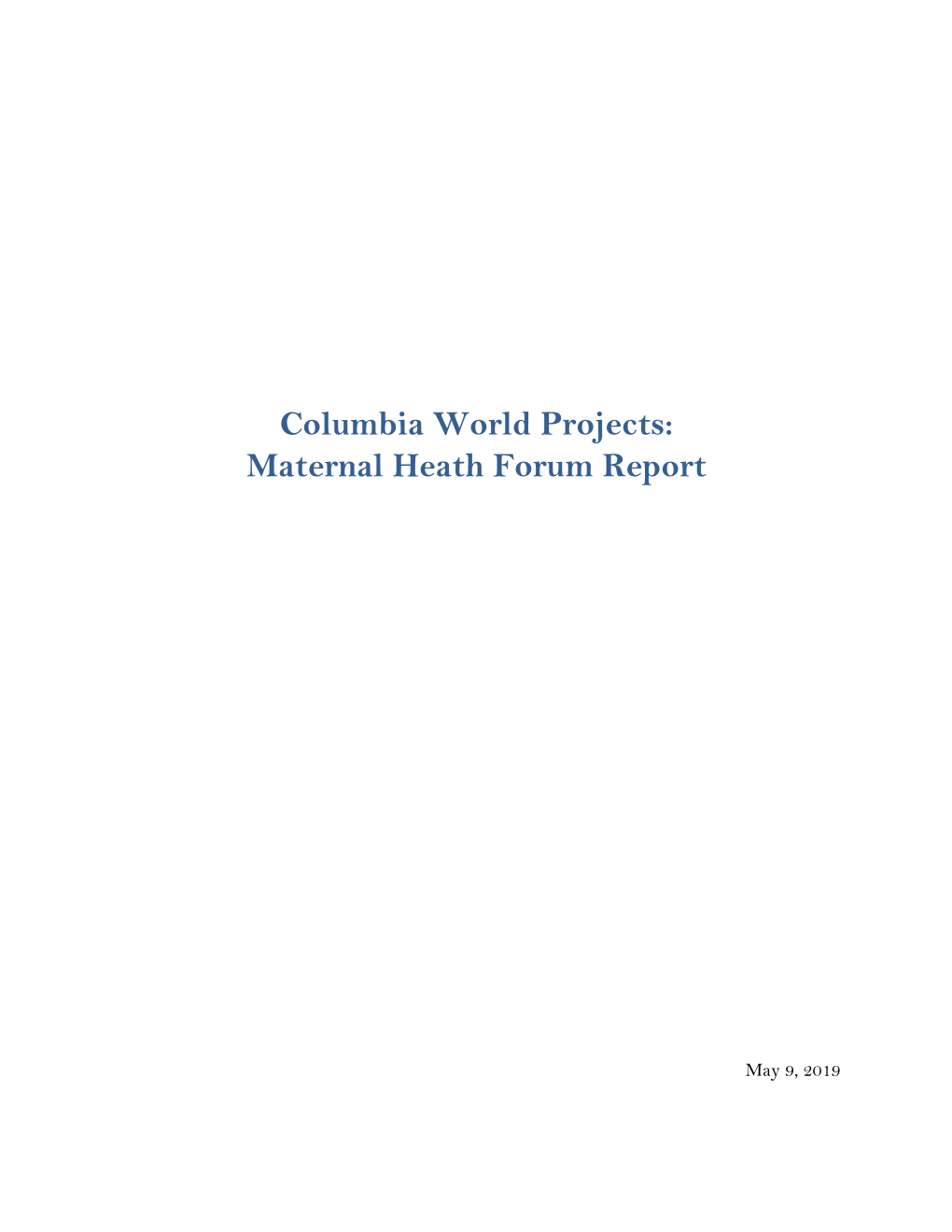 Maternal Heath Forum Report