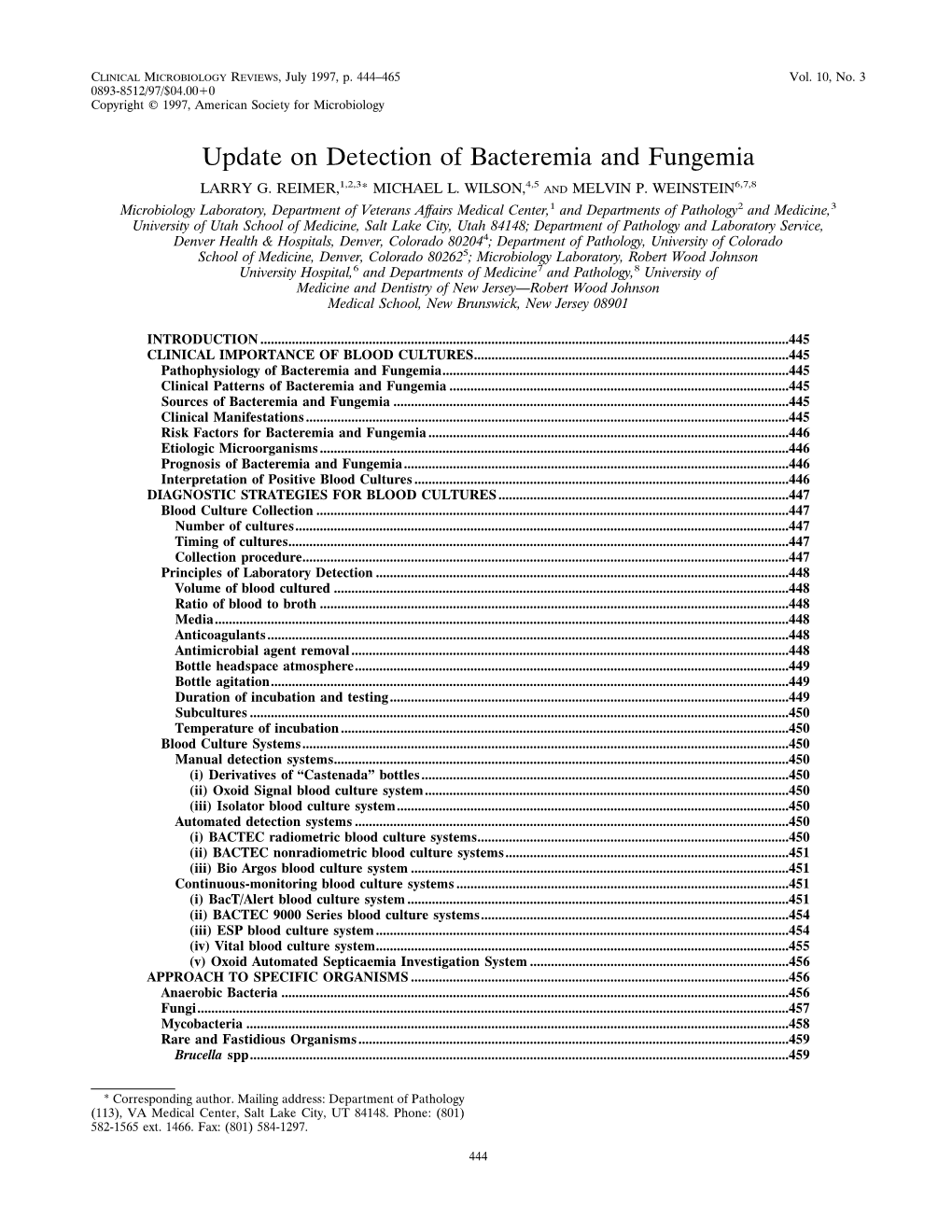 Update on Detection of Bacteremia and Fungemia