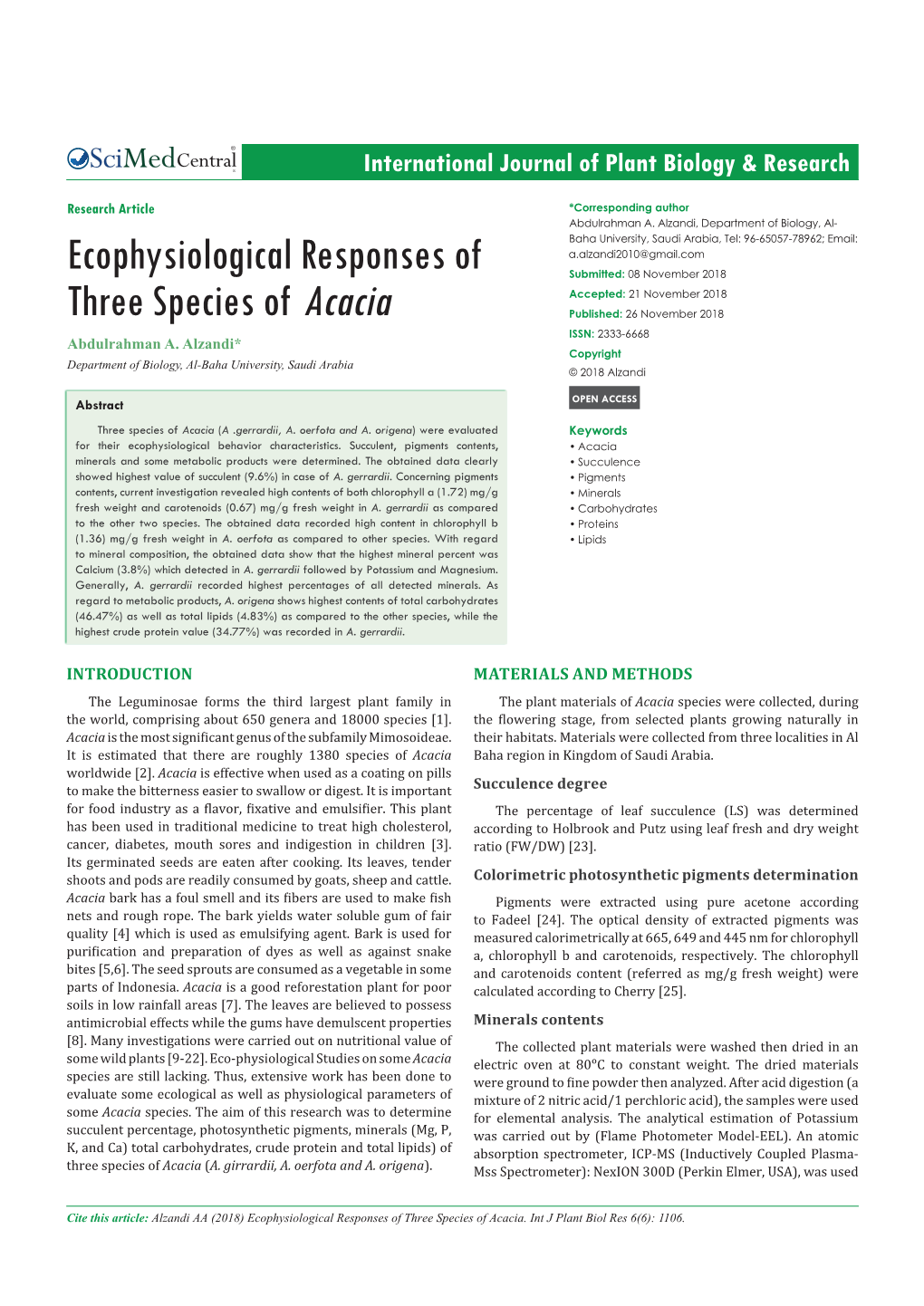 Ecophysiological Responses of Three Species of Acacia