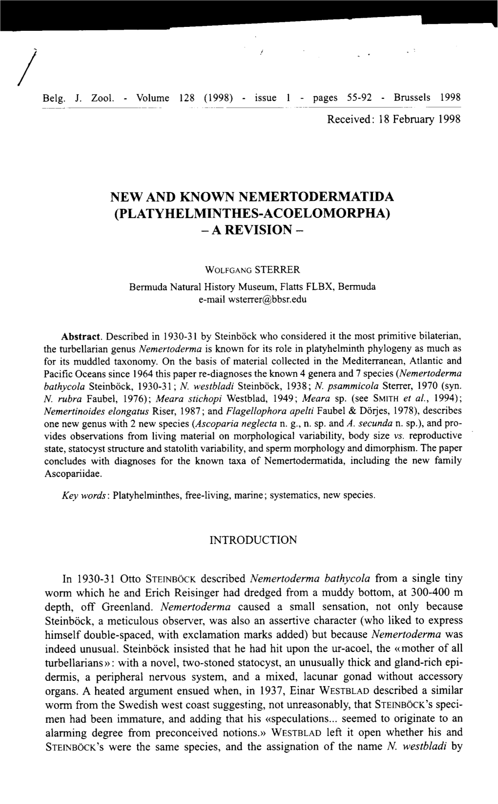 New and Known Nemertodermatida (Platyhelminthes-Acoelomorpha) - a Revision