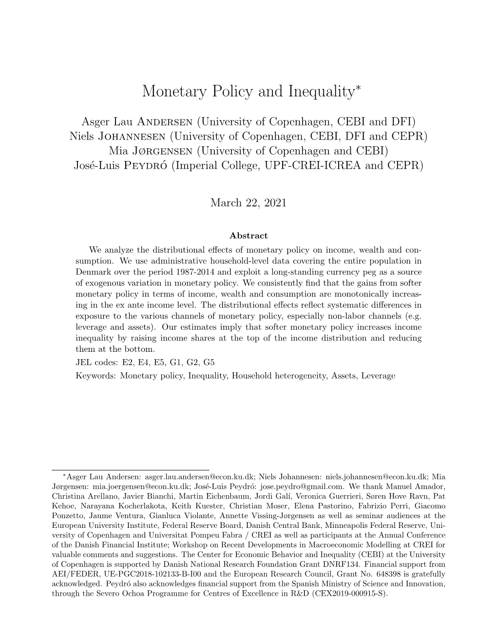 Monetary Policy and Inequality∗