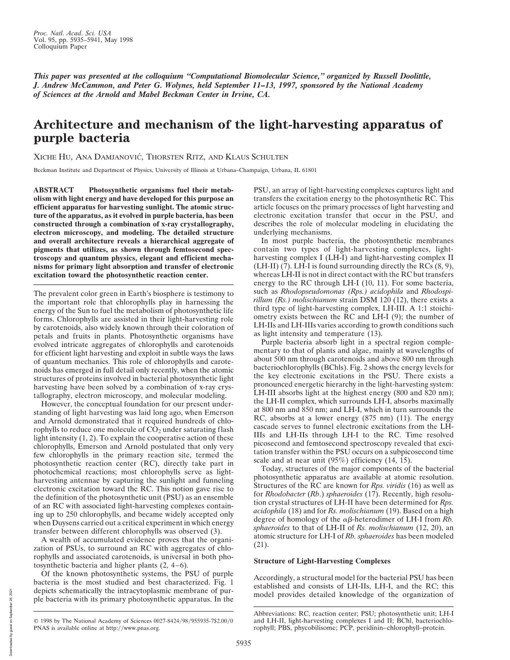 Architecture and Mechanism of the Light-Harvesting Apparatus of Purple Bacteria