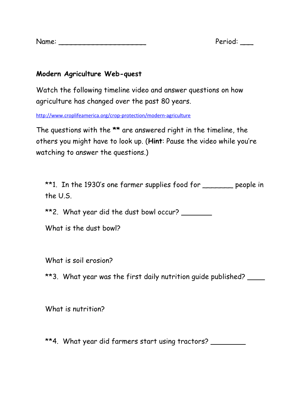 Modern Agriculture Web-Quest