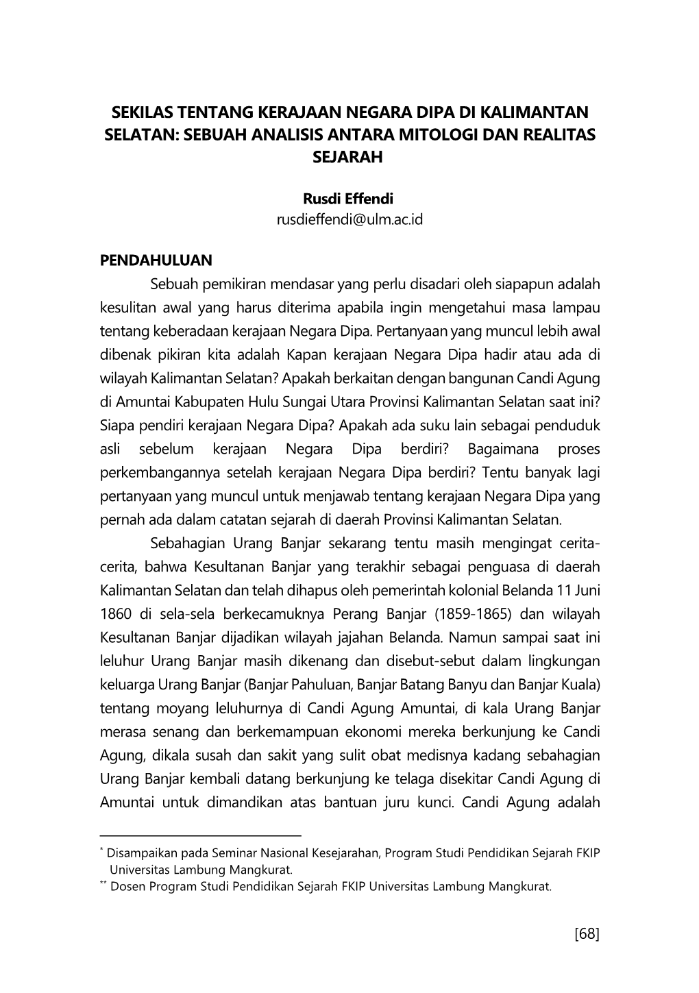 Sekilas Tentang Kerajaan Negara Dipa Di Kalimantan Selatan: Sebuah Analisis Antara Mitologi Dan Realitas Sejarah *