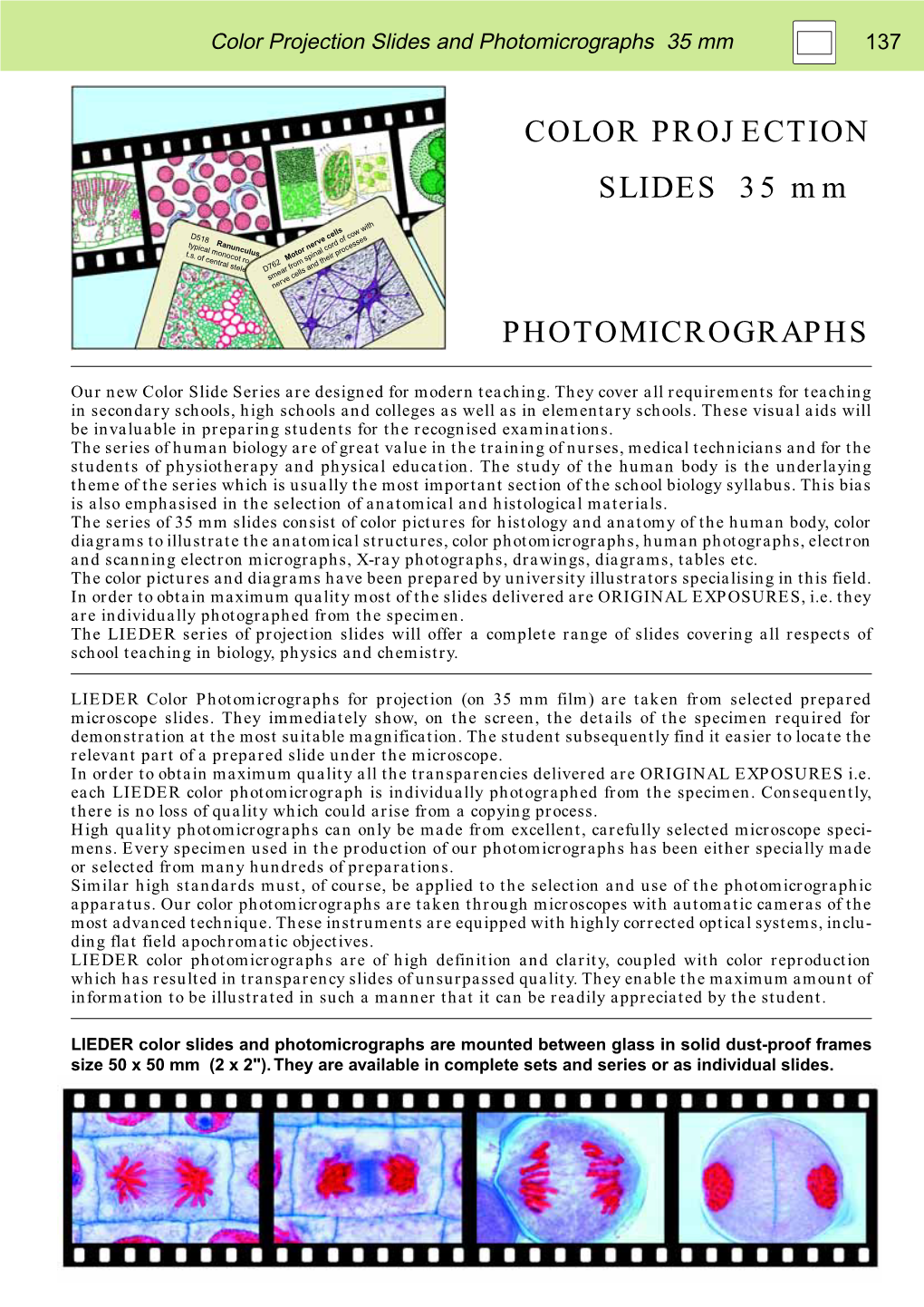 COLOR PROJECTION SLIDES 35 Mm PHOTOMICROGRAPHS