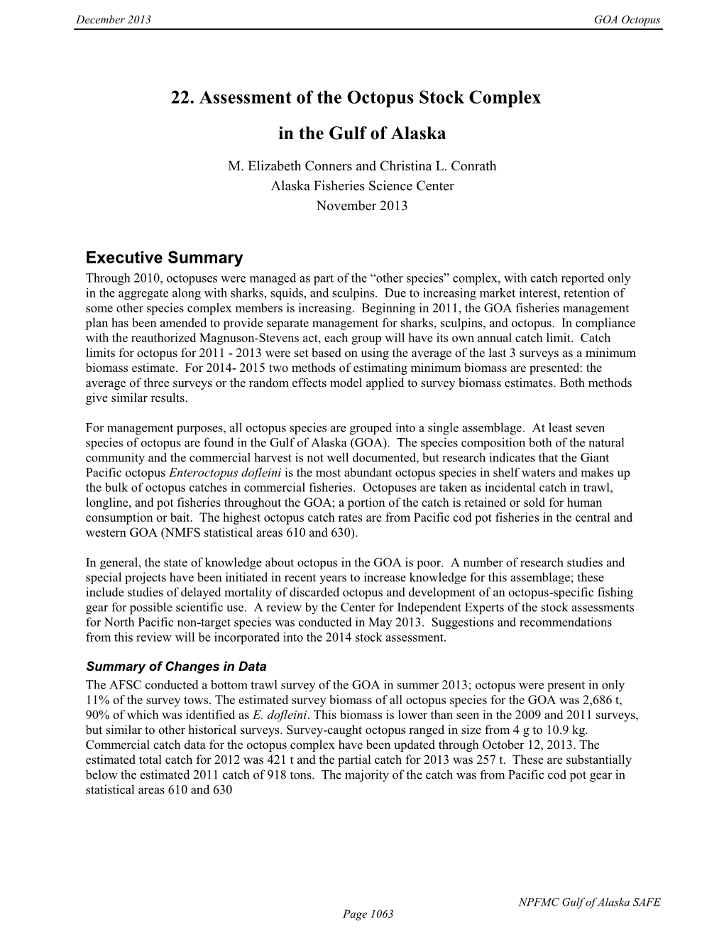 Assessment of the Octopus Stock Complex in the Gulf of Alaska