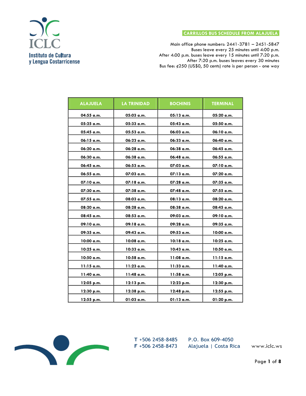 Bus Schedule and Rate