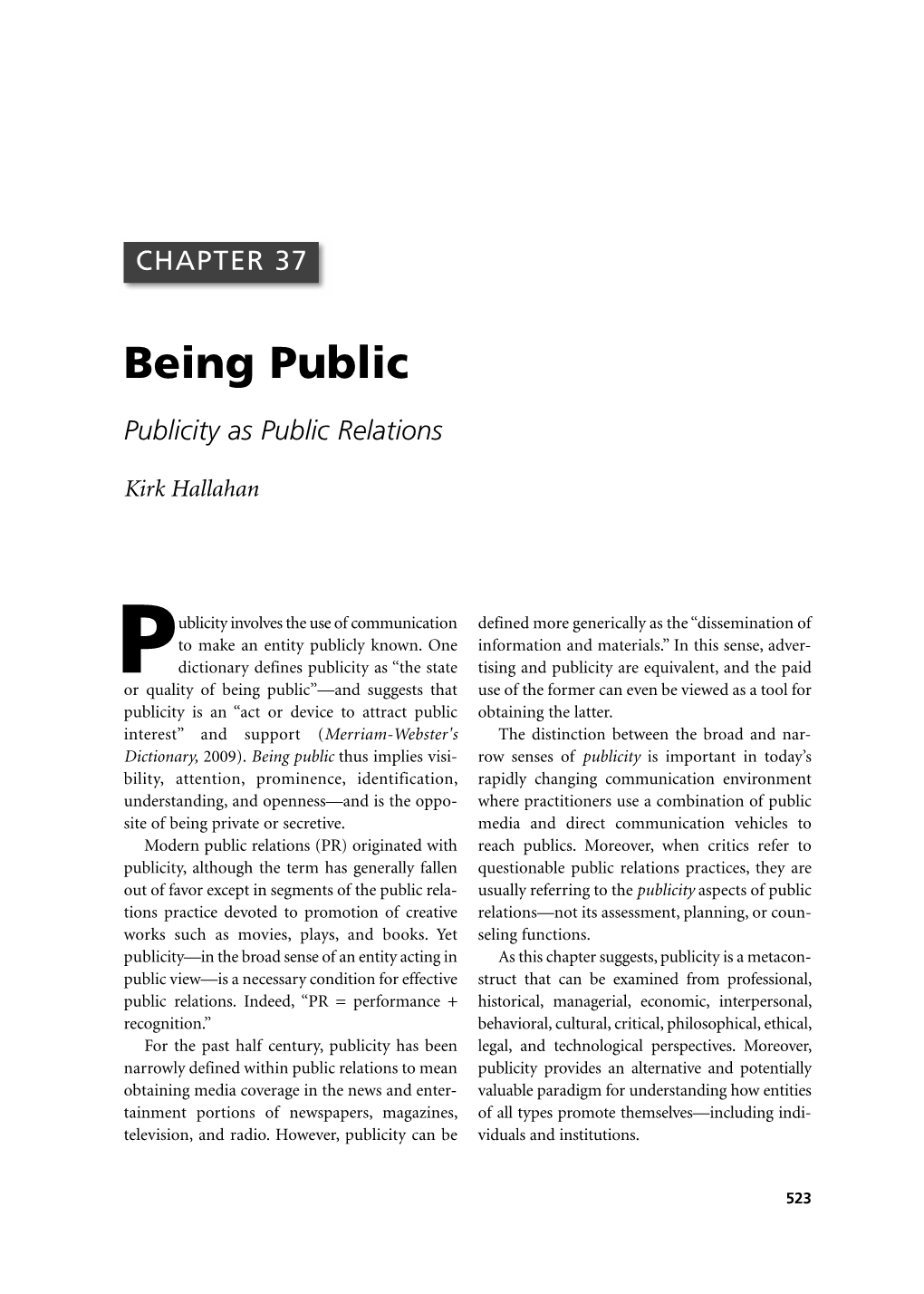 Being Public Publicity As Public Relations