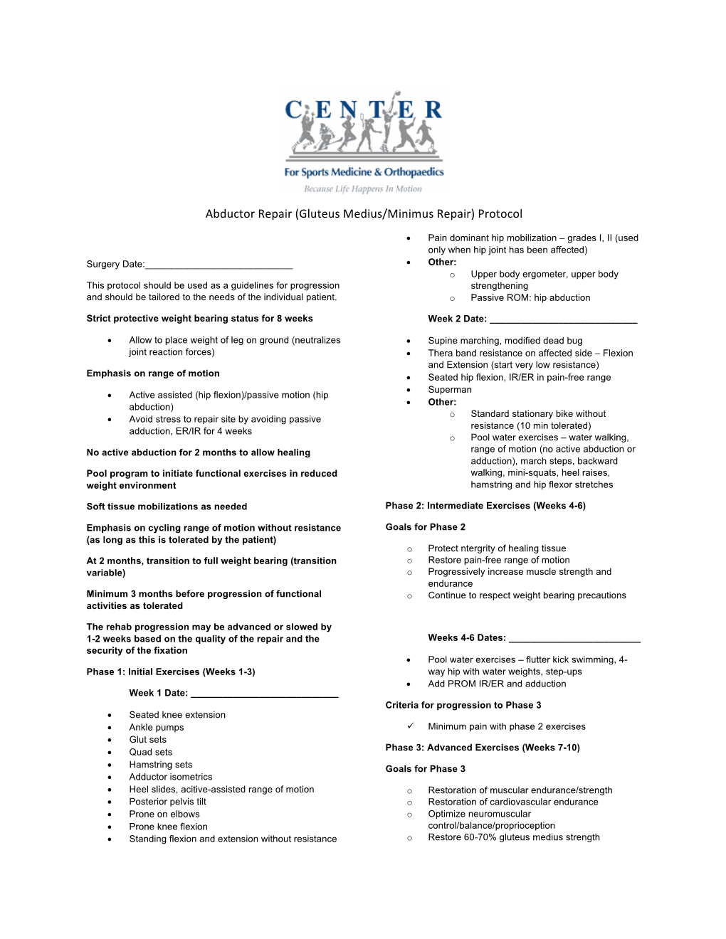 Abductor Repair (Gluteus Medius/Minimus Repair) Protocol