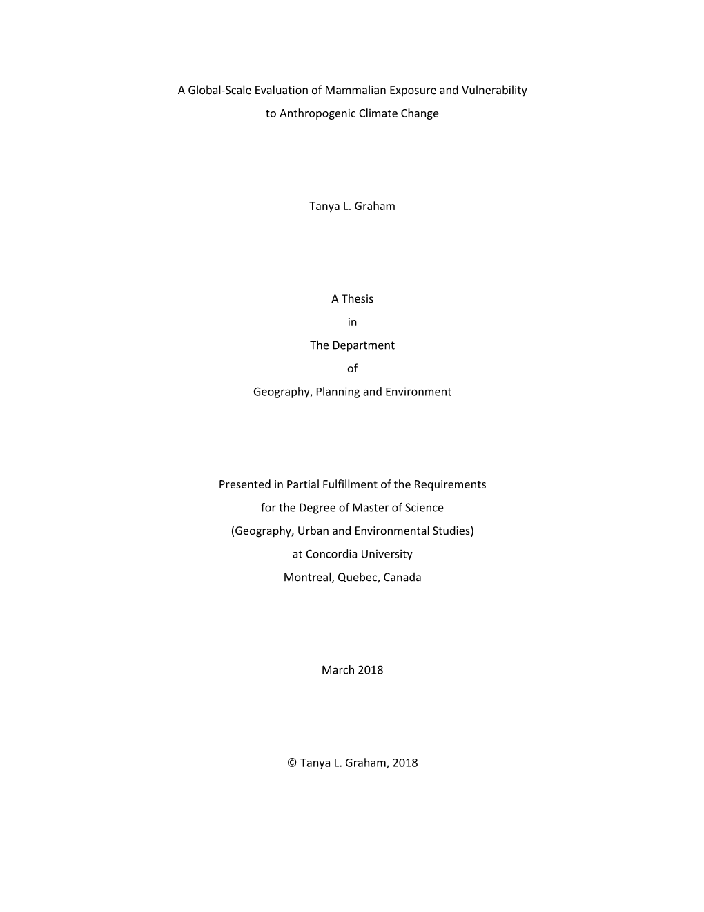 A Global-Scale Evaluation of Mammalian Exposure and Vulnerability to Anthropogenic Climate Change