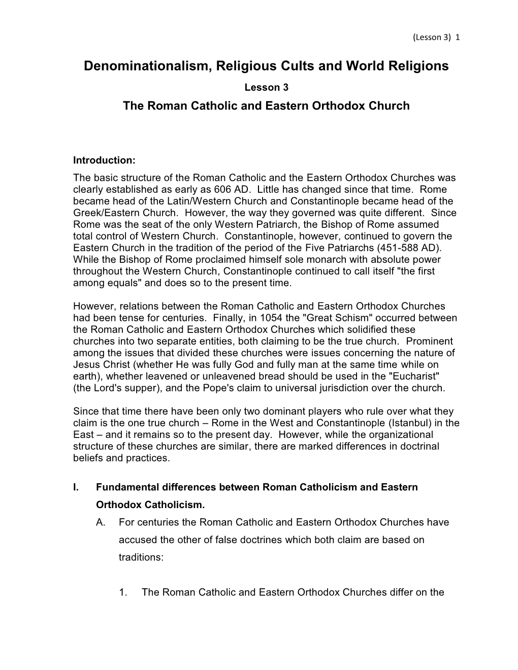 Roman Catholic and Eastern Orthodox Church