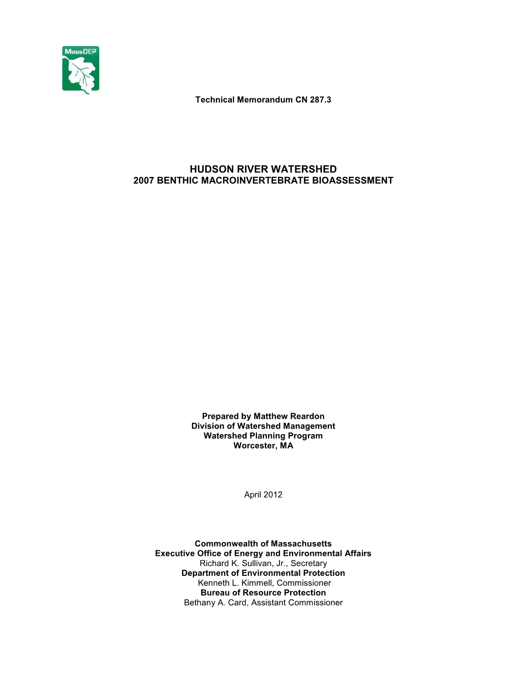 Hudson River Watershed 2007 Benthic Macroinvertebrate Bioassessment