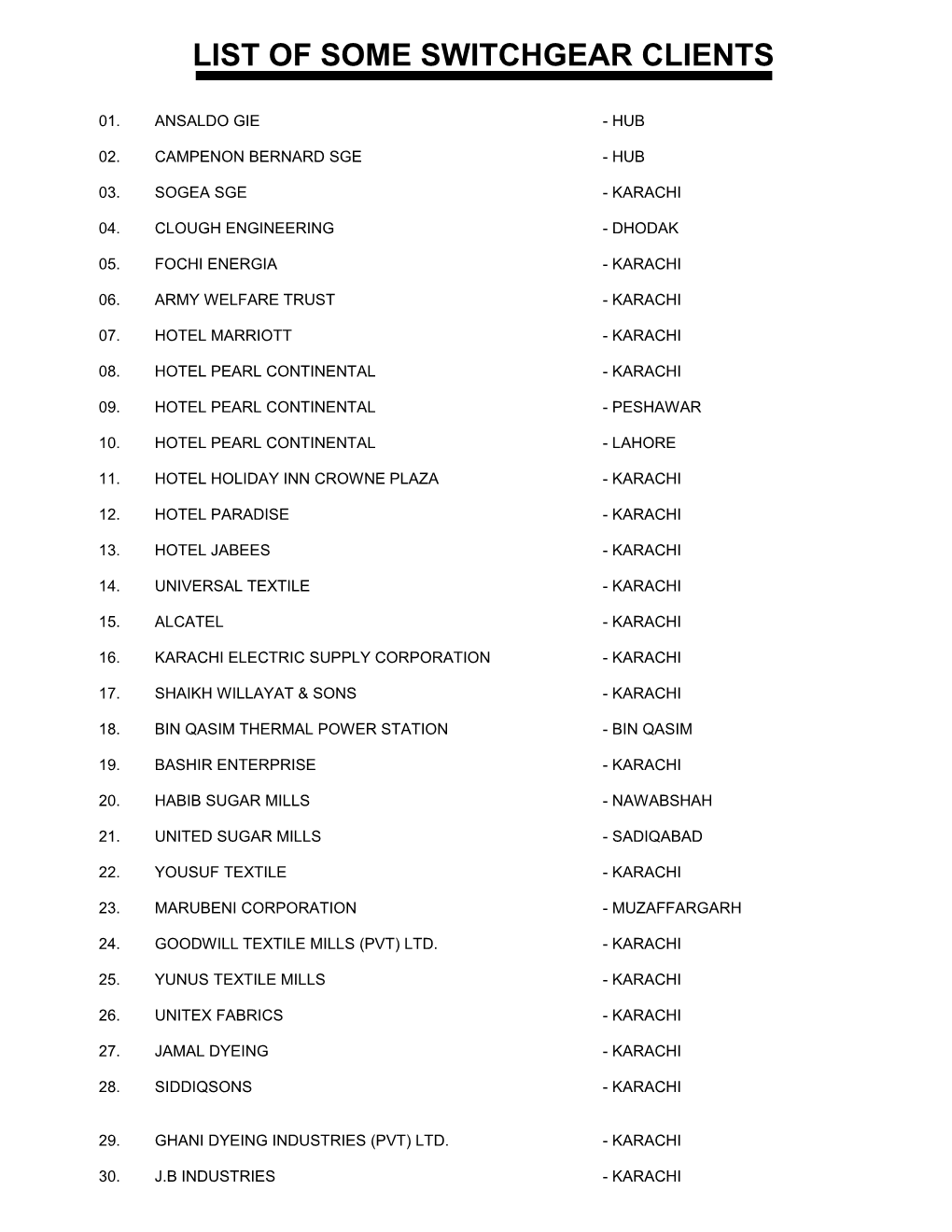 List of Some Switchgear Clients