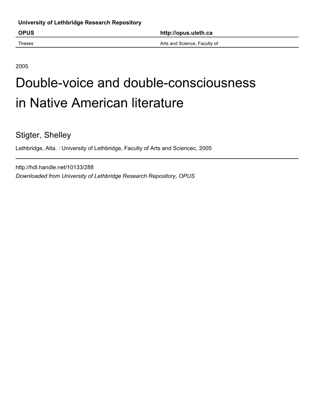 Double-Voice and Double-Consciousness in Native American Literature