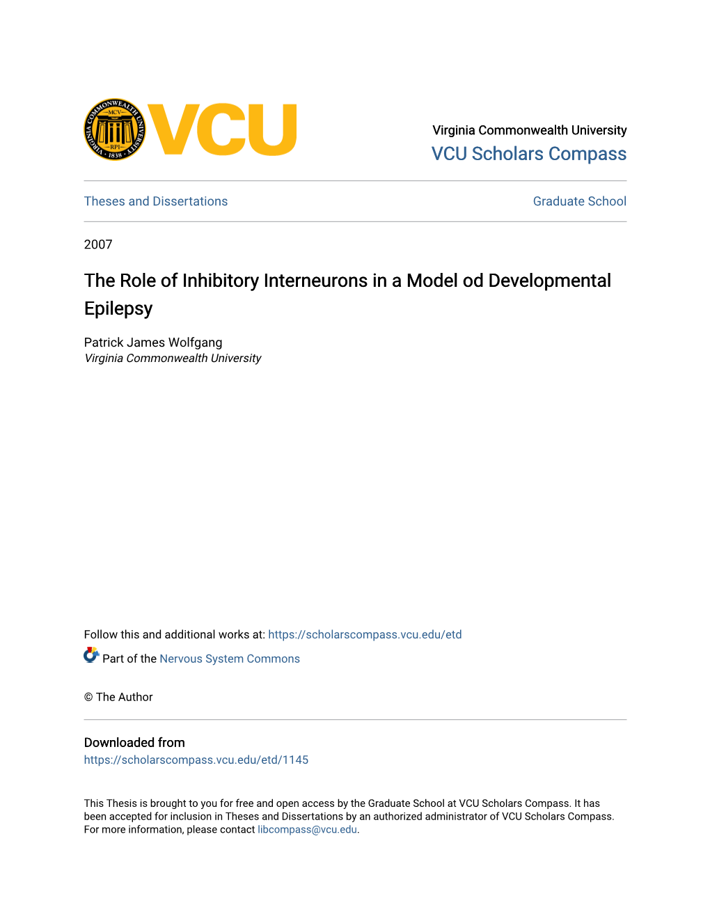 The Role of Inhibitory Interneurons in a Model Od Developmental Epilepsy