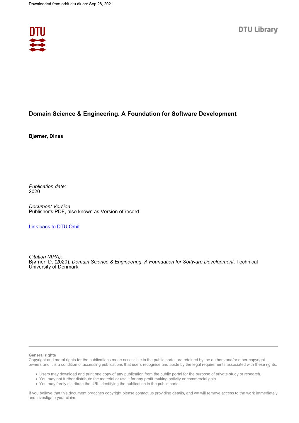 Domain Science & Engineering. a Foundation for Software Development