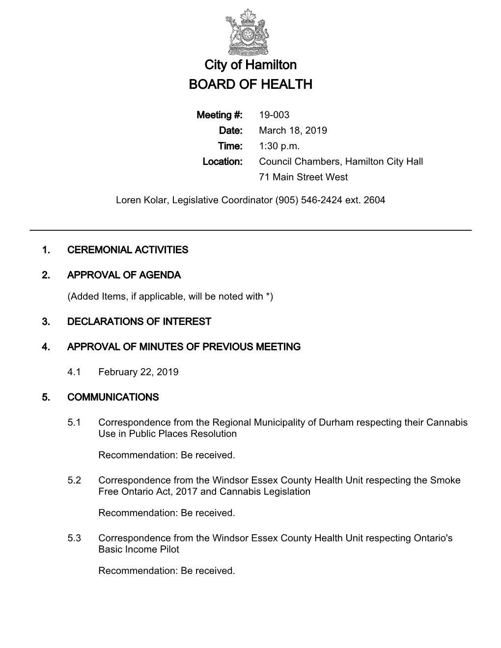 Board of Health Agenda Package