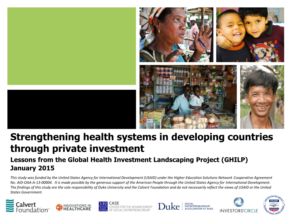 Lessons from the Global Health Investment Landscaping Project (GHILP) January 2015