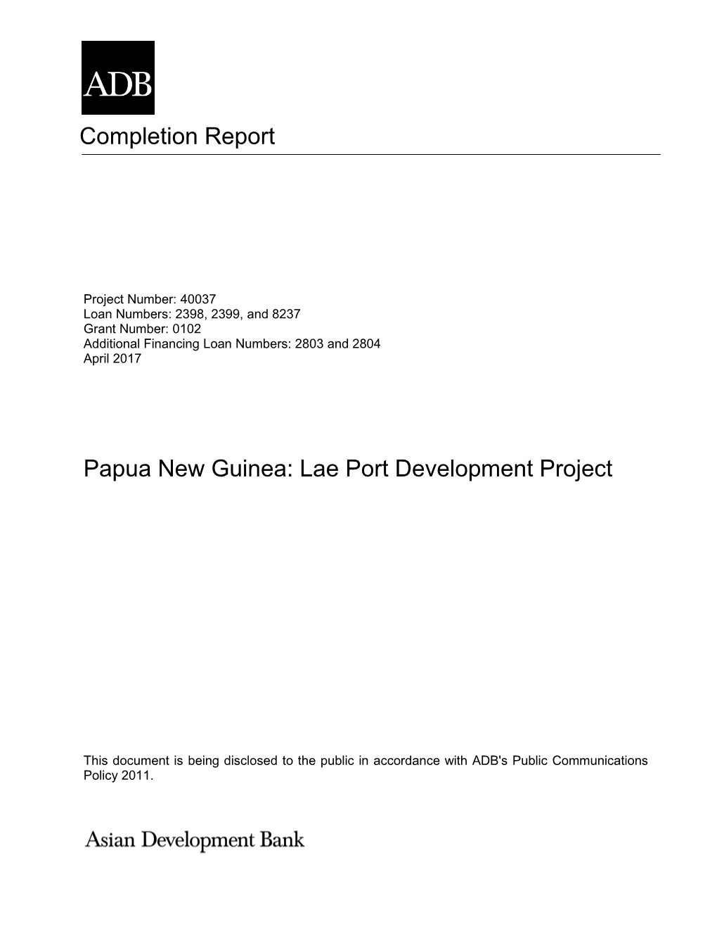 Papua New Guinea: Lae Port Development Project