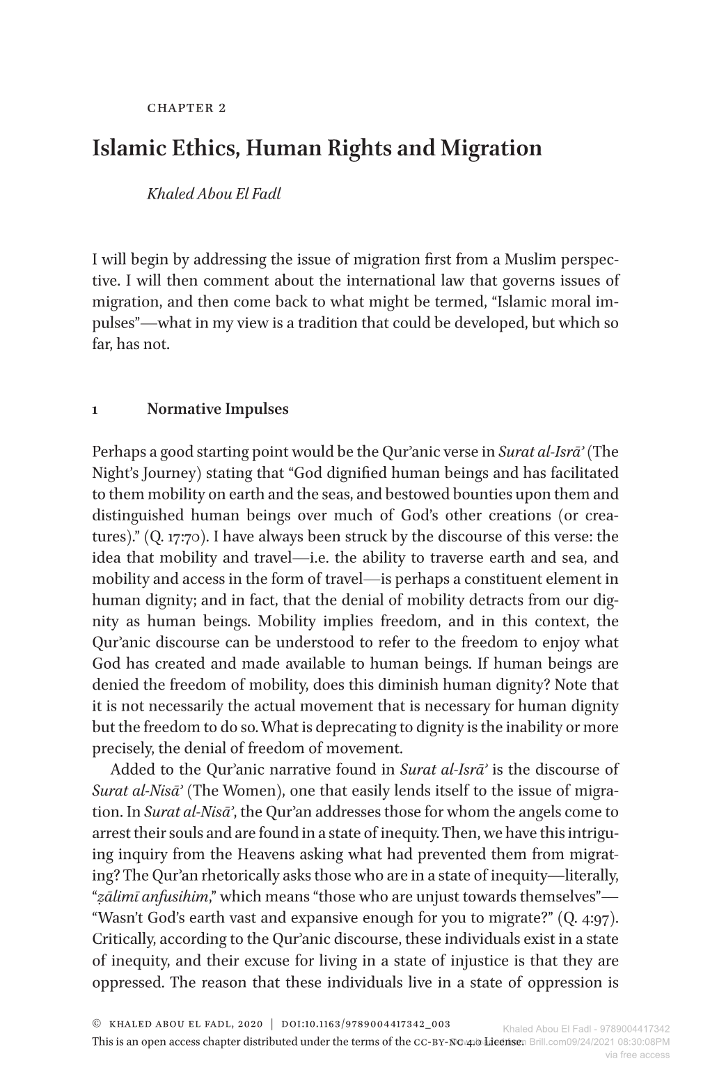 Islamic Ethics, Human Rights and Migration Full Article Language: En Indien Anders: Engelse Articletitle: 0