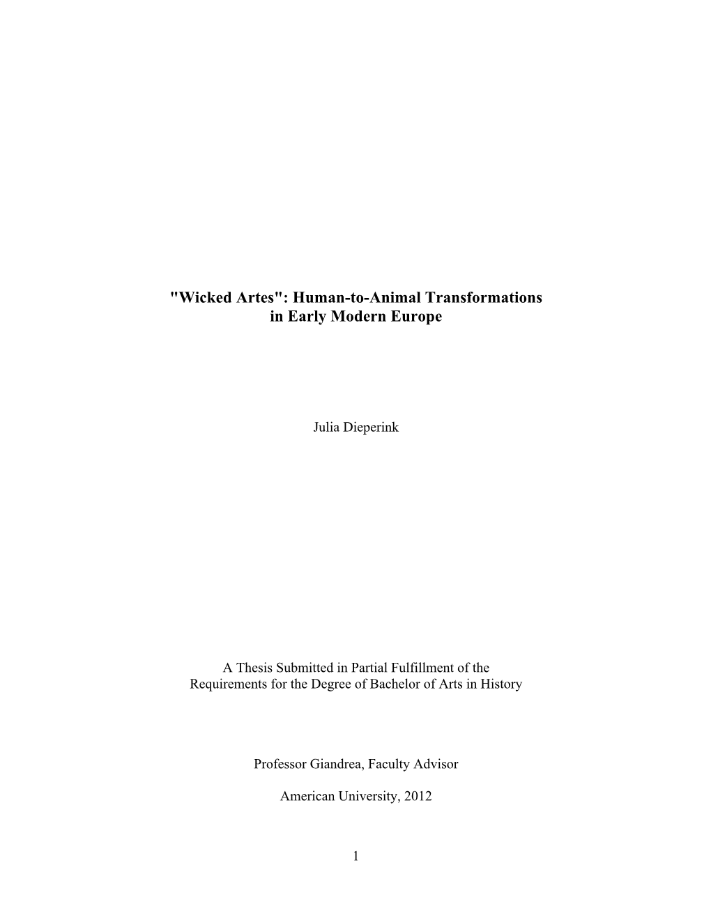 Human-To-Animal Transformations in Early Modern Europe