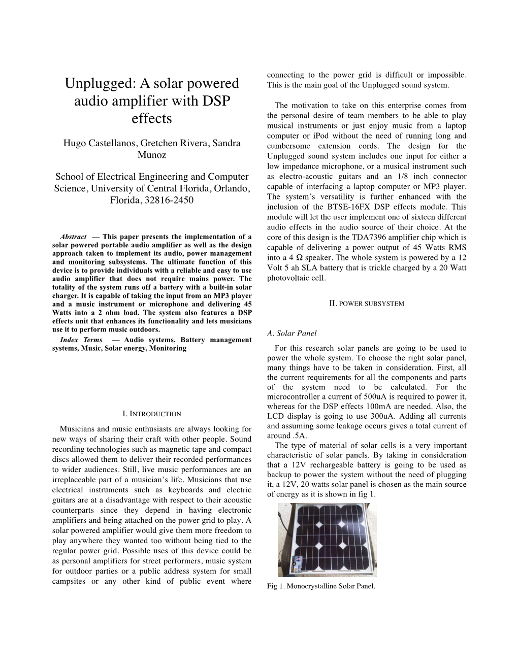 A Solar Powered Audio Amplifier with DSP Effects